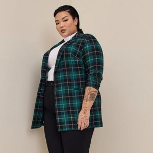 Torrid Lightweight Ponte Longline Plaid Blazer #054